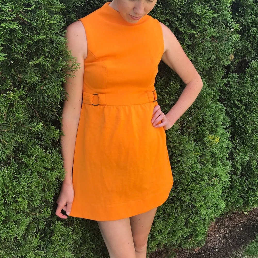 Vintage 60s Tangerine Orange Mini Dress